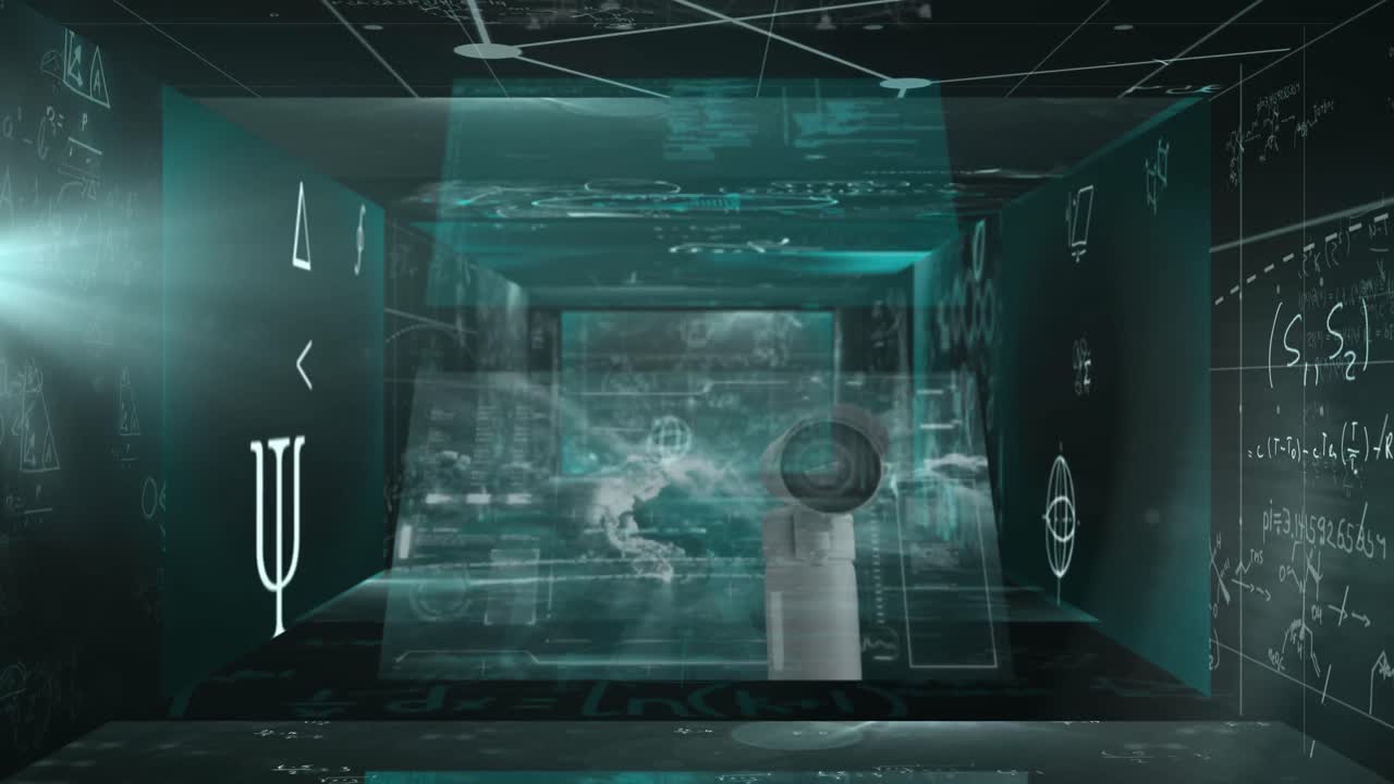 화면과 데이터 처리로 연결된 네트워크의 애니메이션