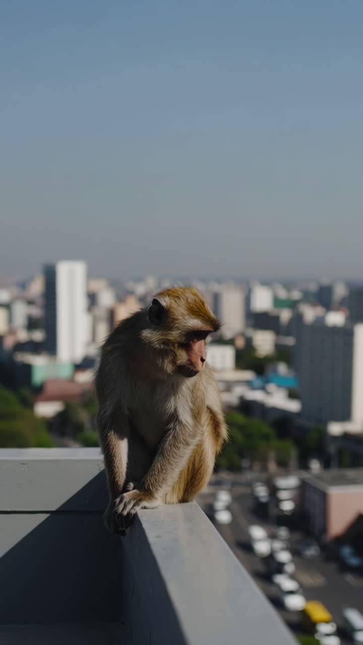 Monkey on a City Rooftop