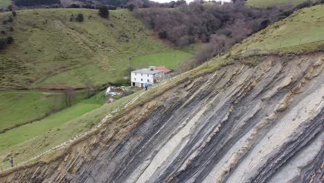 aerial drone view of the coast flysch structure in the beach of sakoneta in the basque country