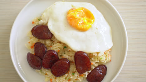 Arroz-Frito-Con-Huevo-Frito-Y-Salchicha-China---Comida-Casera-Al-Estilo-Asiático