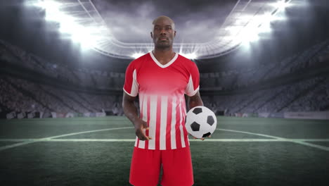 animation of stadium over african american male soccer player