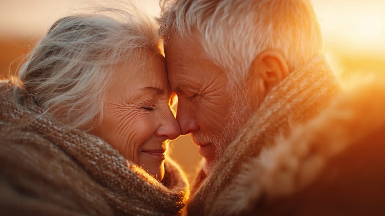 Un Momento Tenero: Una Coppia Anziana che si Scambia Affetto in un Abbraccio al Tramonto, Catturando l'Essenza dell'Amore e della Connessione nei Loro Anni d'Oro