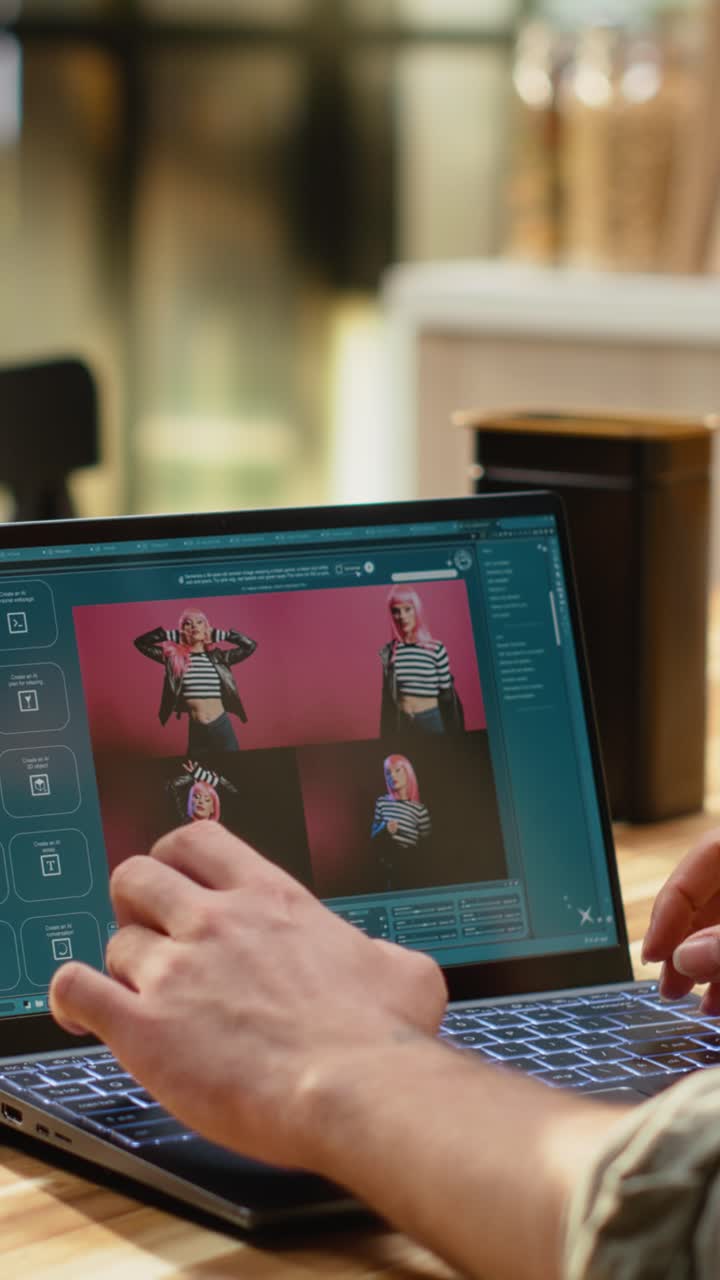 Video verticale: Libero professionista (uomo) utilizza software di IA generativa e strumenti chatbot