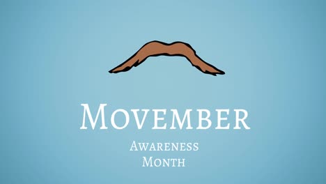 animación del texto del mes de concienciación de movember y bigote sobre fondo azul