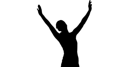 silhouette of woman raising arms on white background