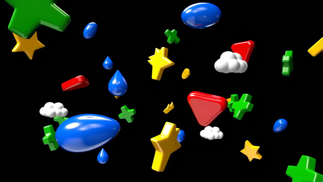 Colorful 3D Abstract Shapes on Black Background