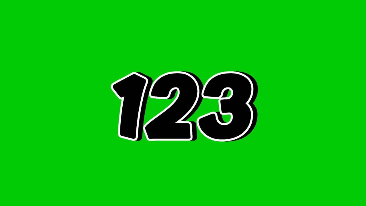 Number 123 Reveal Animation with Smoke Effect on Green Screen Black Cartoon Style Motion Graphic Element