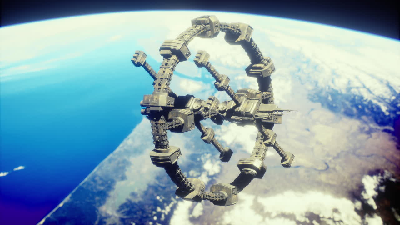 Space station orbiting earth with stunning views of the planet below