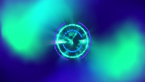 anillo de carga de datos azul brillante sobre luces verdes brillantes sobre un fondo oscuro