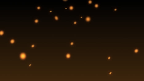 Animation-of-multiple-out-of-focus-glowing-orange-balls-of-spots-of-light-falling-on-brown-backgroun