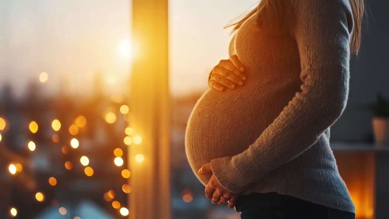Pregnant woman holding her baby bump