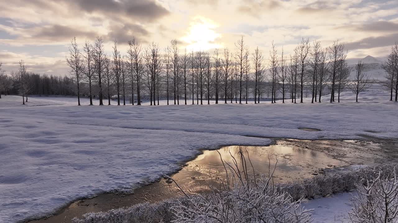 Aerial Drone Footage of Snowy Nordic Landscape in Winter Light, Borgarfjörður Mountains Iceland