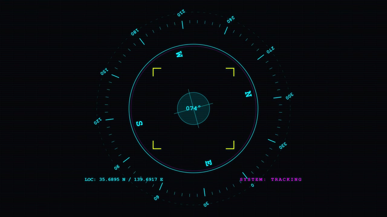 Digital Compass HUD Interface Rotating on Dark Background