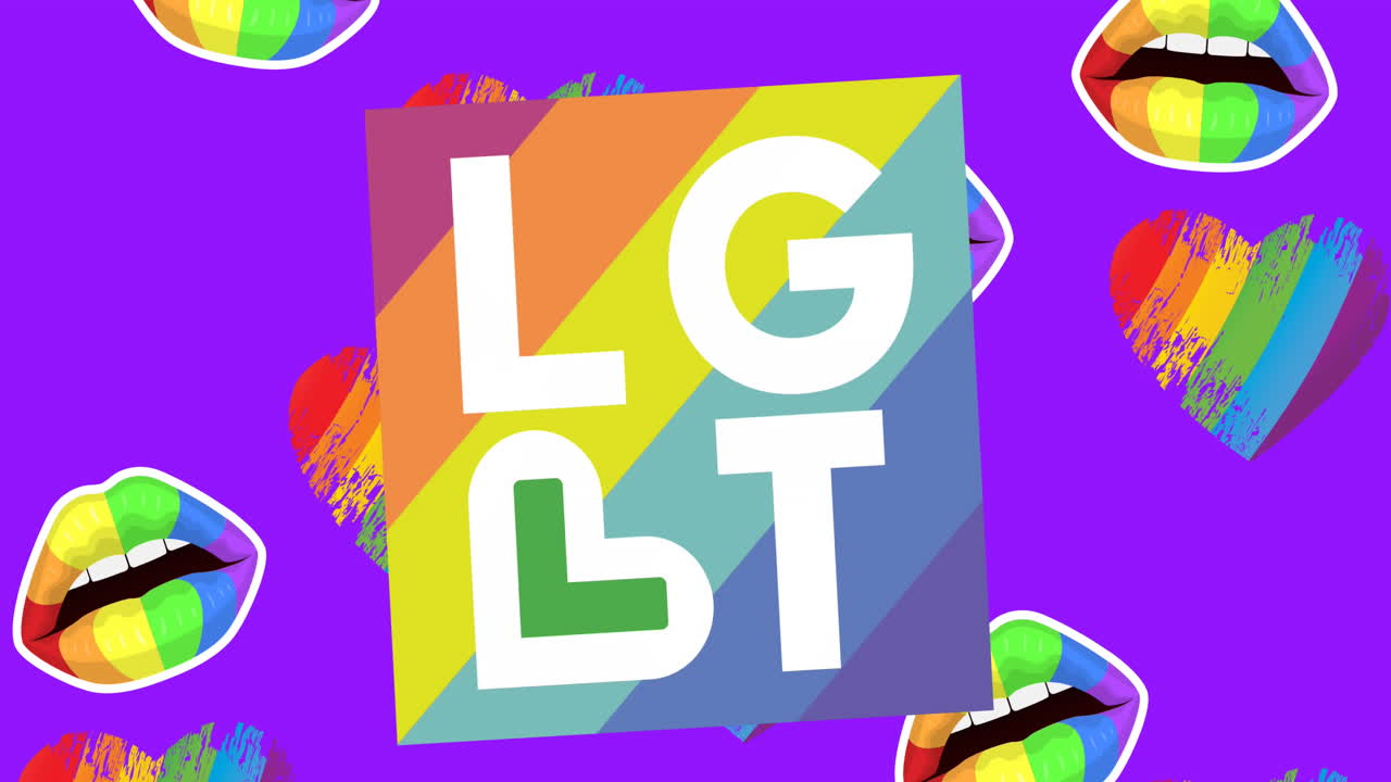 다양한 시위대의 손 위에 무지개 심장의 애니메이션