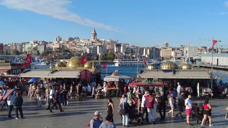 crowded waterfront in istanbul, turkey