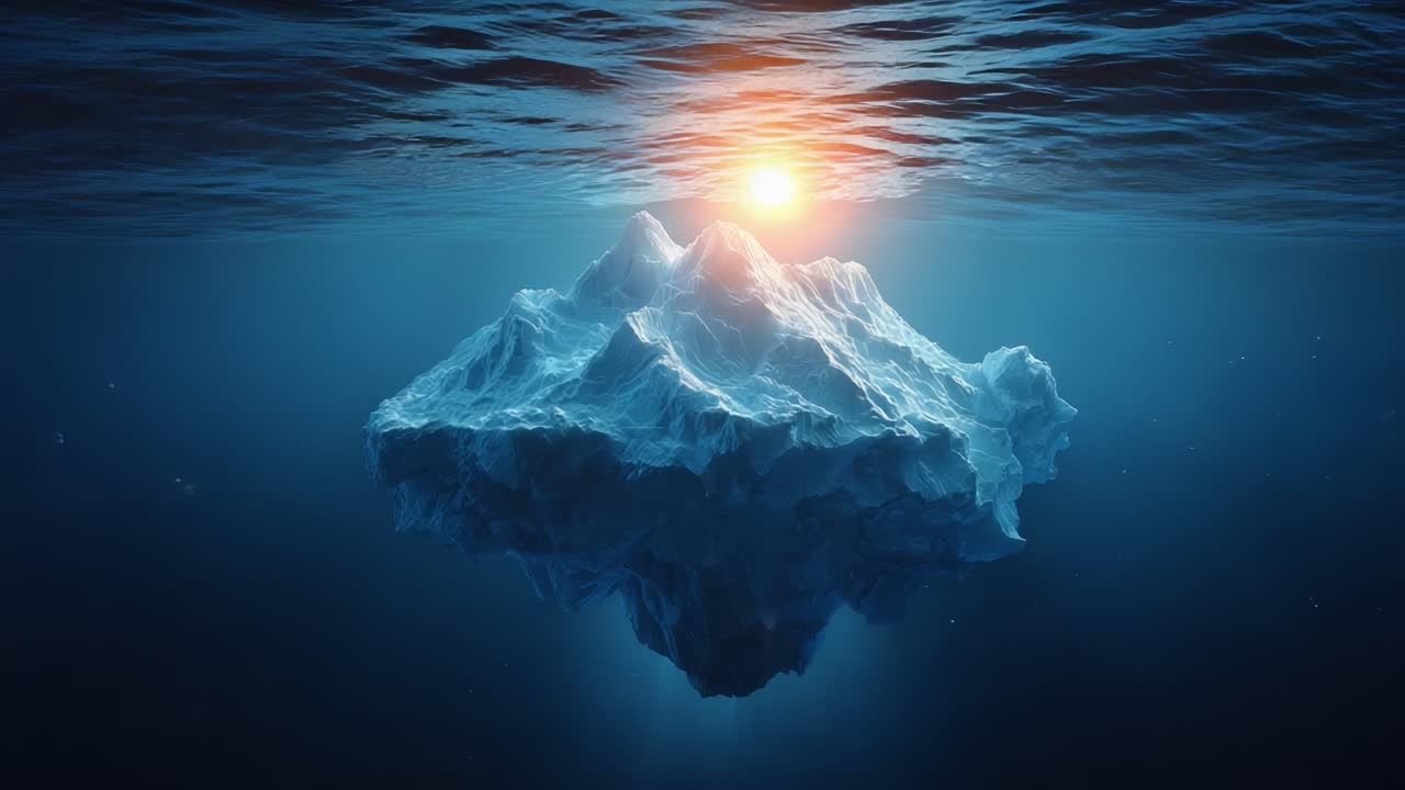 A Breathtaking Iceberg Emerging from the Depths: Capturing the Icy Pinnacle of the Underwater World in Stunning Light and Texture
