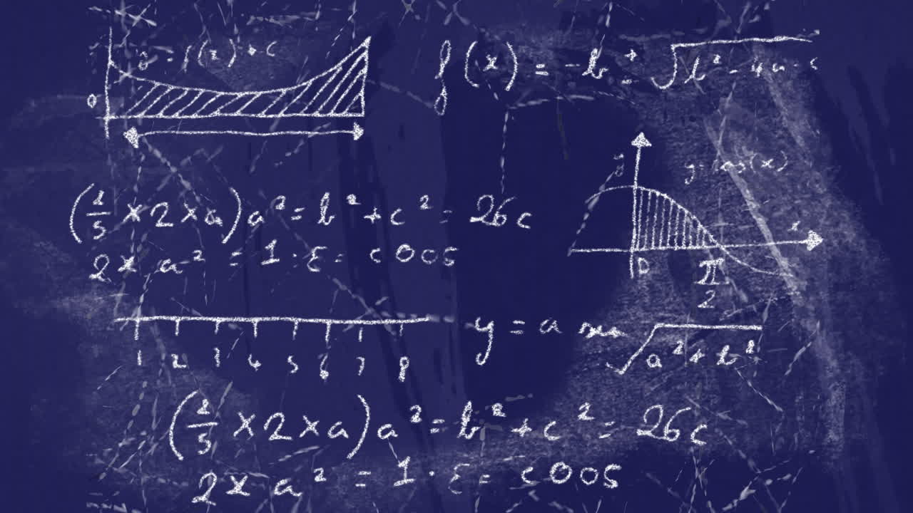 Animation of mathematical equations moving on purple background