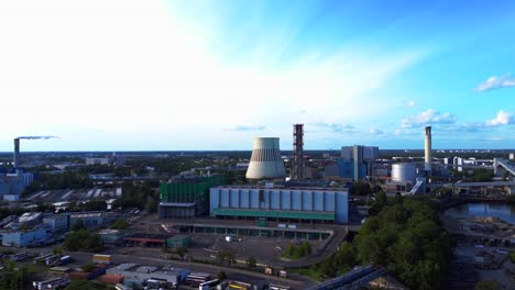 waste incineration plant, waste to new energy sources, polluting the atmosphere and contributing to climate change. nice aerial view flight speed ramp hyper motion time lapse