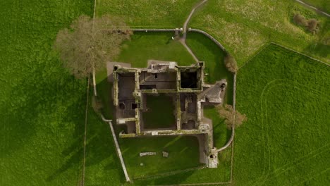 aerial top down capturing bective abbey. county meath