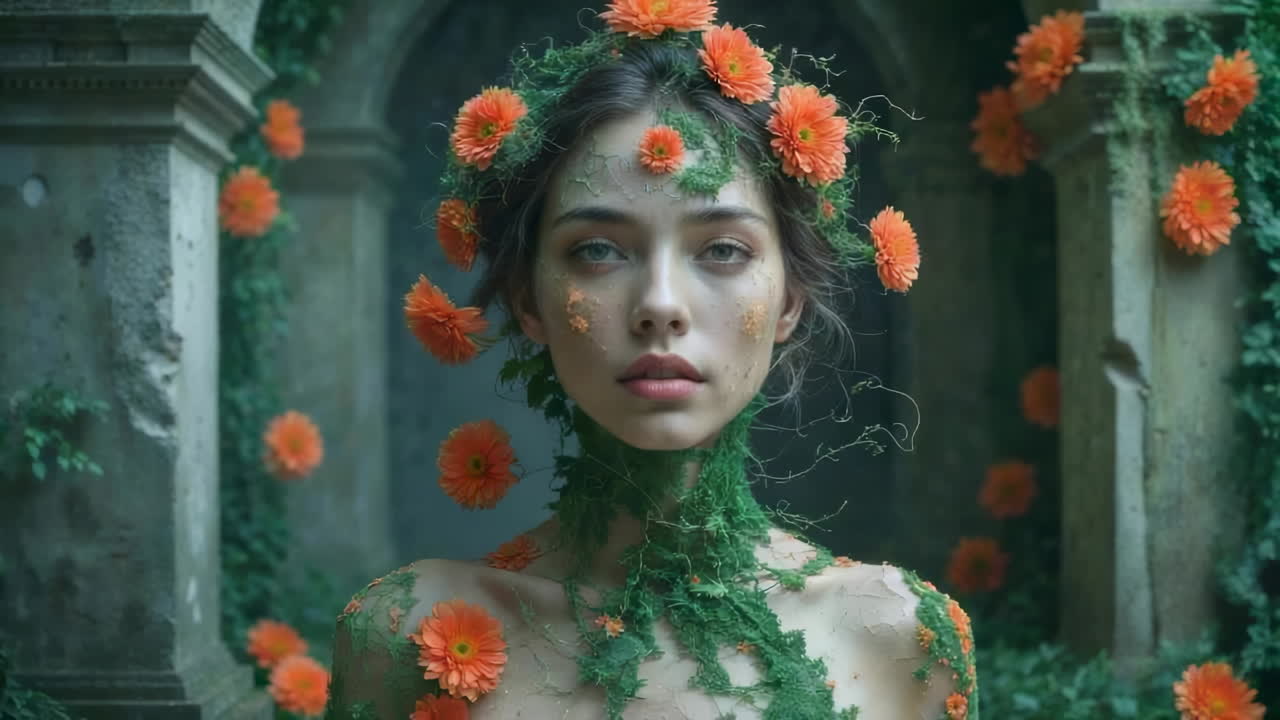 Ethereal Portrait of a Woman Adorned with Nature