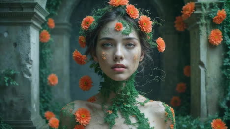 ethereal portrait of a woman adorned with nature