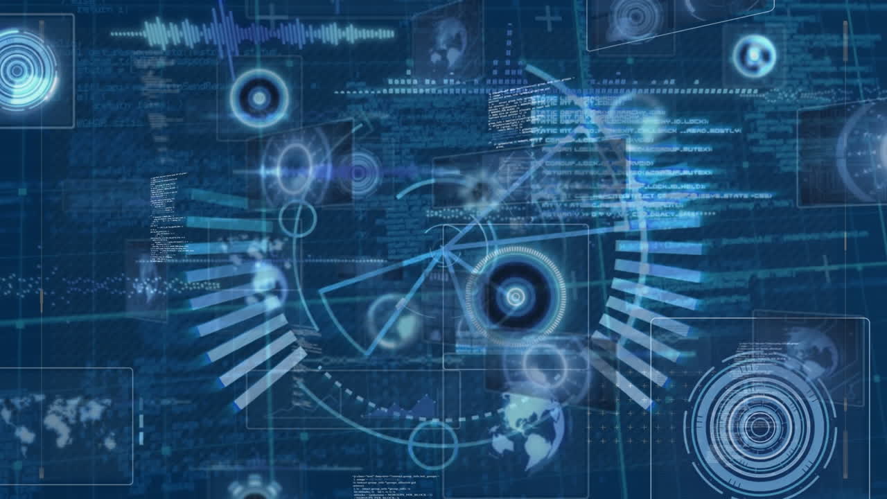 animación del escaneo del alcance sobre el procesamiento de datos sobre fondo negro