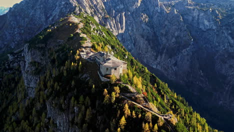 aerial view by drone of the kehlsteinhaus in german alps