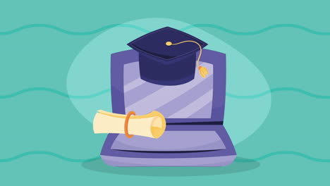 laptop computer with graduation hat animation