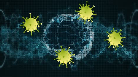 animation of virus cells over brain