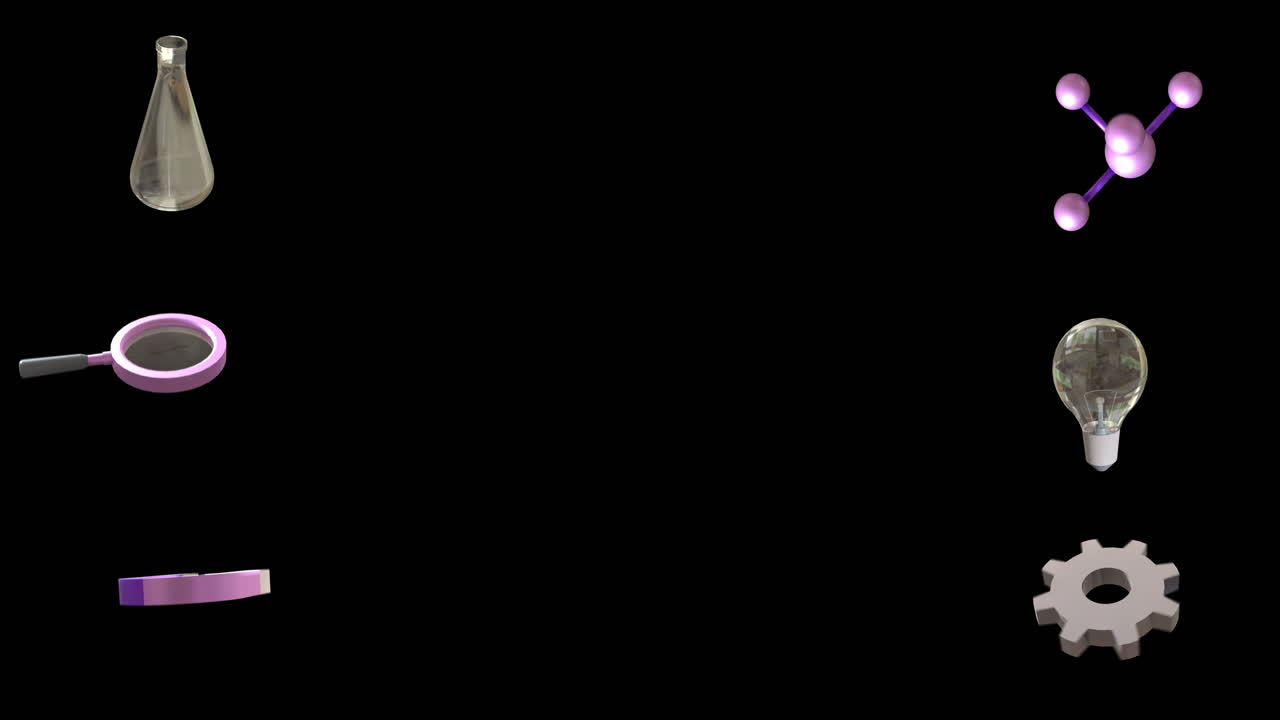 animación de iconos de química con espacio de copia en fondo negro