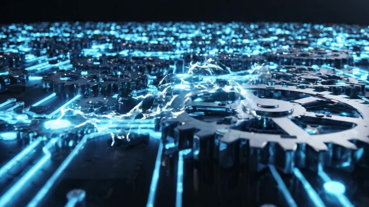 A Fascinating Close-Up of Interconnected Gears and Circuitry, Highlighting the Fusion of Mechanical Engineering and Digital Technology in a Dynamic Modern Landscape
