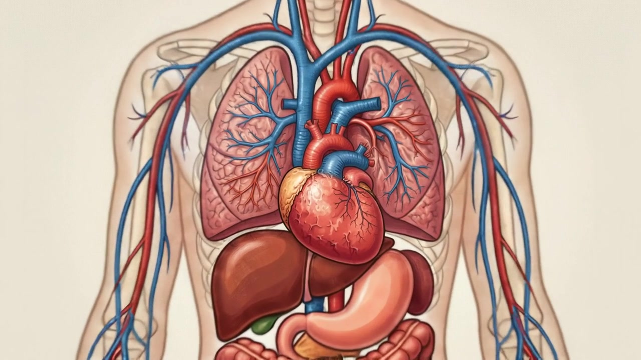 Diagramma dello schema del sistema circolatorio e muscolare del corpo umano completo