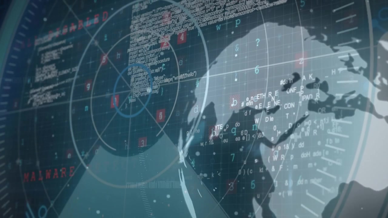 Animation of scope scanning over data processing and globe