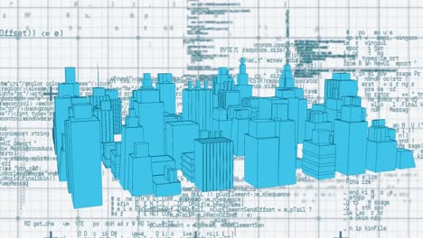 animation der digitalen datenverarbeitung über 3d-stadtlandschaft