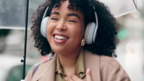 Music,-headphones-and-woman-dance-in-city