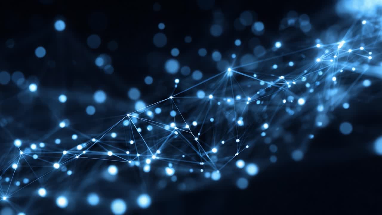 Intricate Connections: A Visual Exploration of Digital Neural Networks Shining in Blue and White, Representing Complex Data and Information Flow