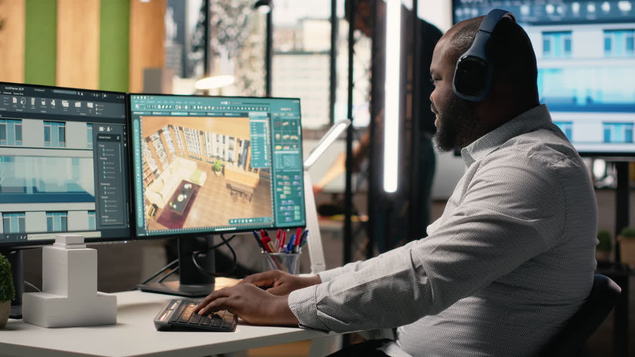 Vertical Video Black developer planning residential building projects with modern layout