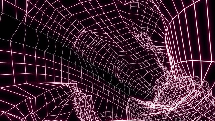 Abstract 3D Wireframe Grid in Pink Neon