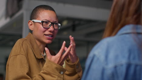 film director talking with female actor rehearsing for shooting movie or video in studio 1