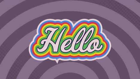 animación del texto de saludo en letras de colores sobre fondo rosa