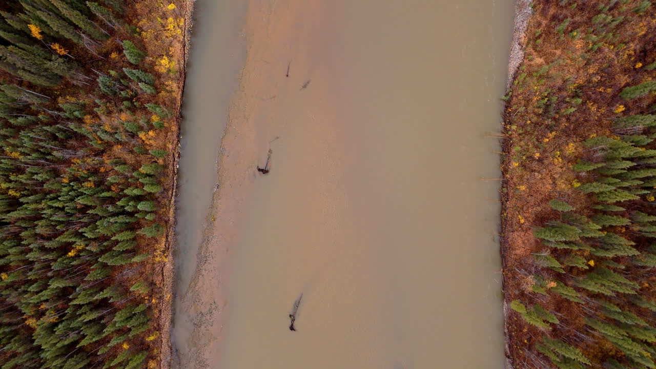 Above View Of Ogilvie River Near Engineer Creek, Dempster Highway, Yukon, Canada. Aerial Shot