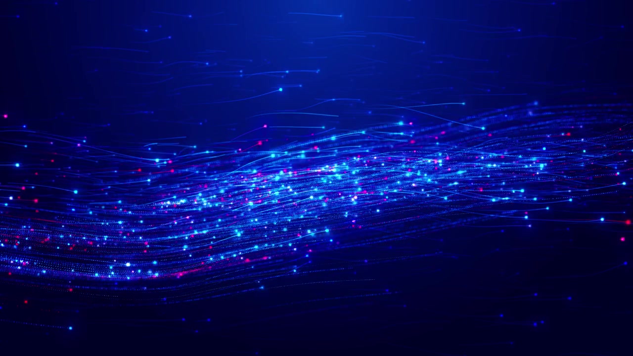 Futuristic blue network stream visual luminous flowing lines scattered red data points deep abstract