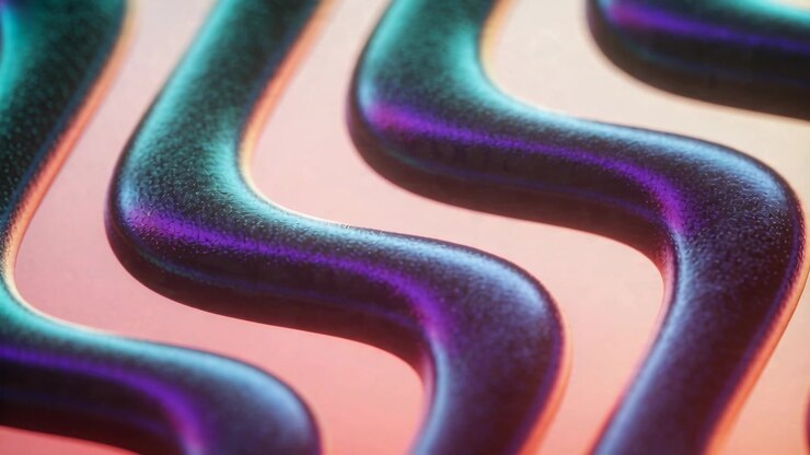 Shifting lights and camera showing 3 parallel S-shaped ridges in studio to show teal-purple sheen