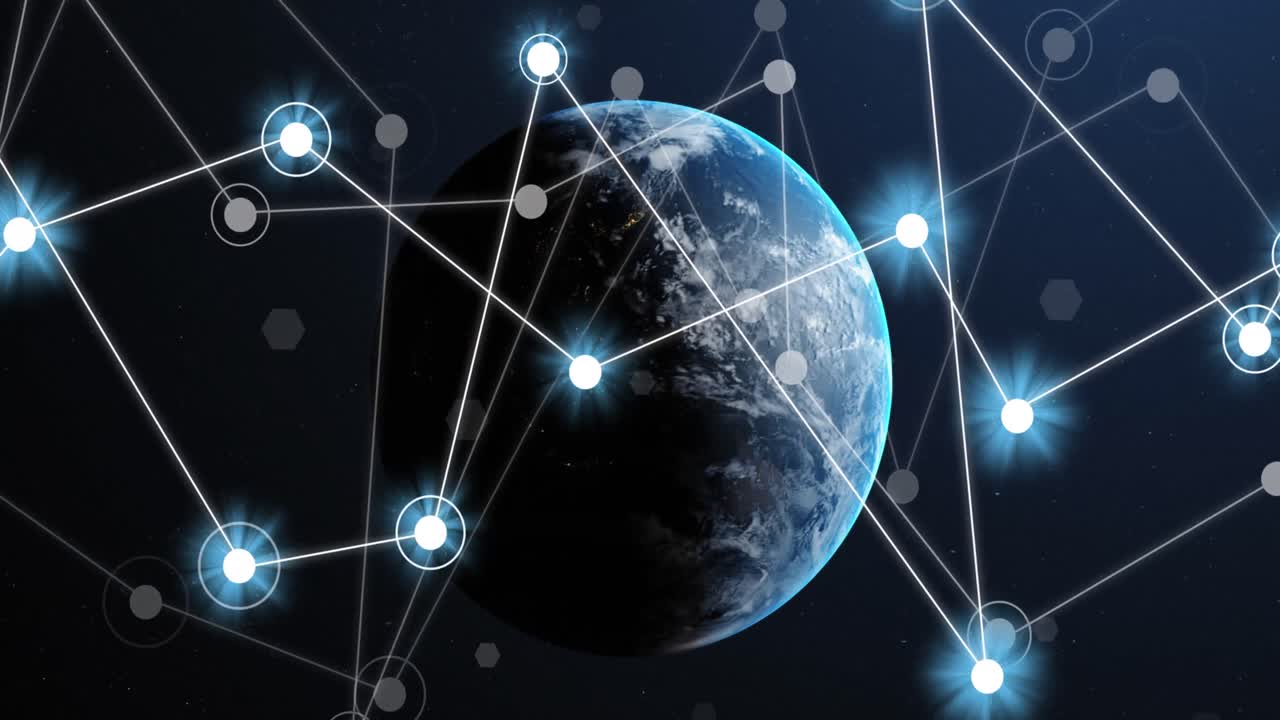 animación de conexiones y globo sobre fondo negro