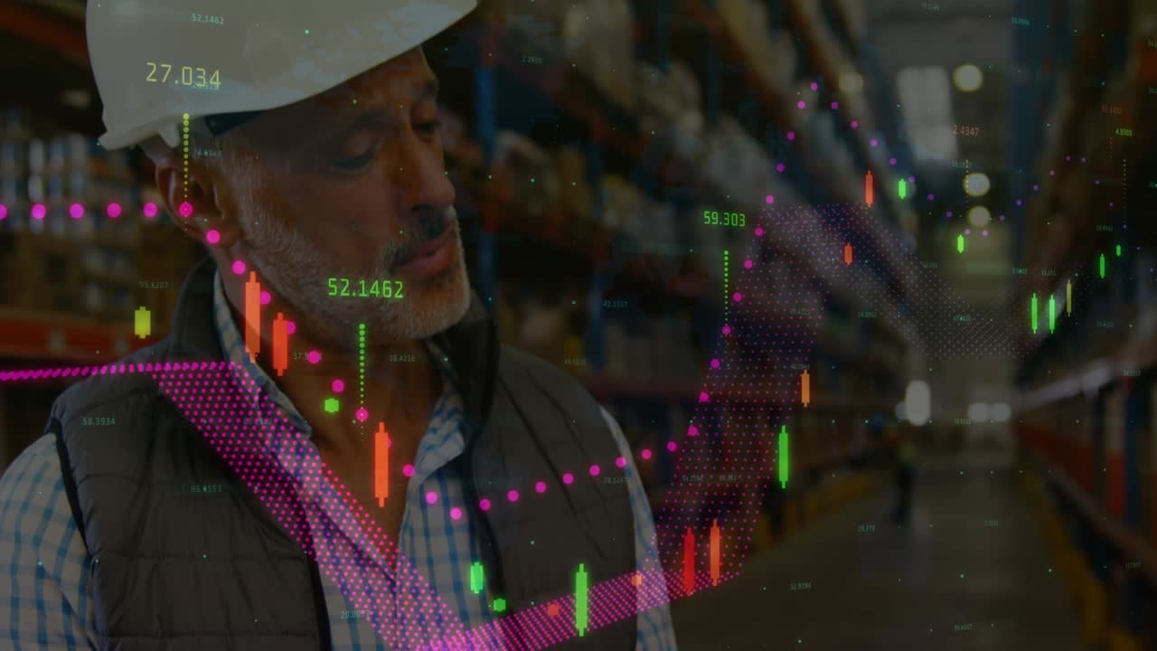 Animering av finansiell databehandling över arbetare med blandad bakgrund i lagerlokal