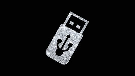 Usb flash drive icon sparkling shining white blinking particles diamond glitter loop light 4k