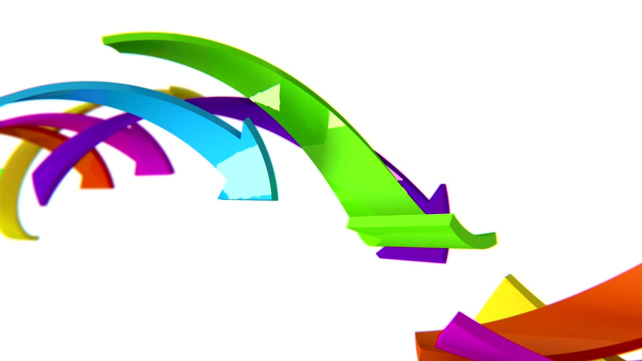 다채로운 3d 화살표가  바탕에서 움직이고, cg 애니메이션, 원활한 루프