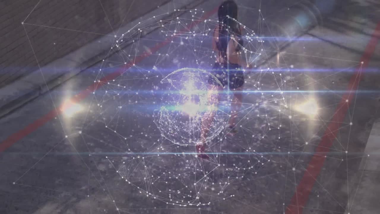 animación de la red de conexiones sobre mujeres que hacen ejercicio al aire libre