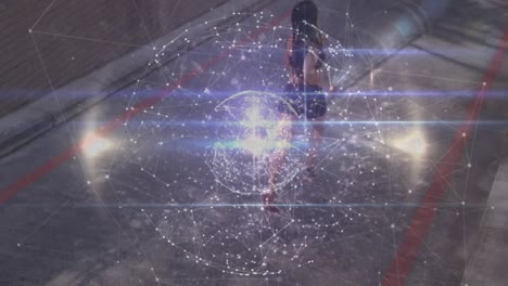 animación de la red de conexiones sobre mujeres que hacen ejercicio al aire libre