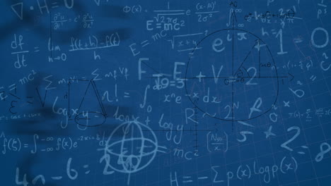 animación de ecuaciones matemáticas y diagramas flotando contra un fondo azul